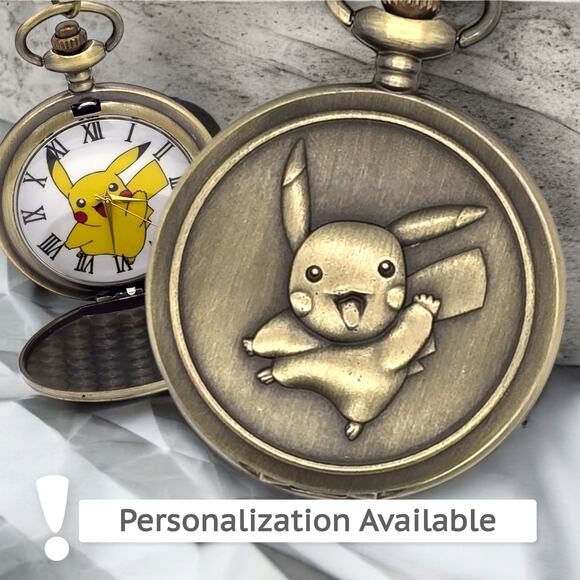 Other - Pikachu Pokemon Pocket Watch - Yellow Lightning Thunderbolt Vintage Look Gift